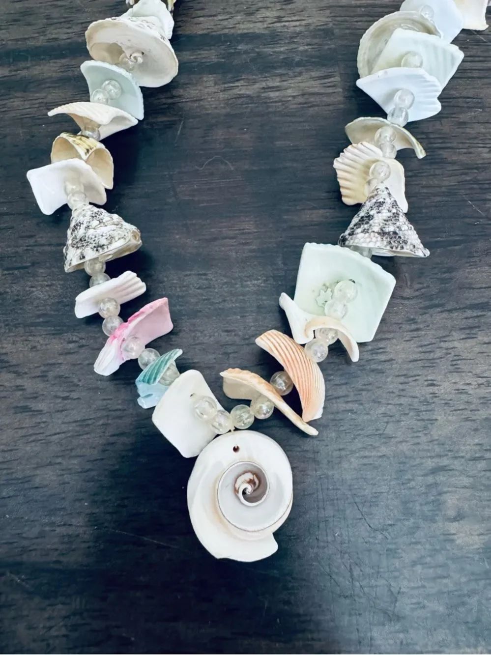Vintage Pastel Seashell Statement Necklace